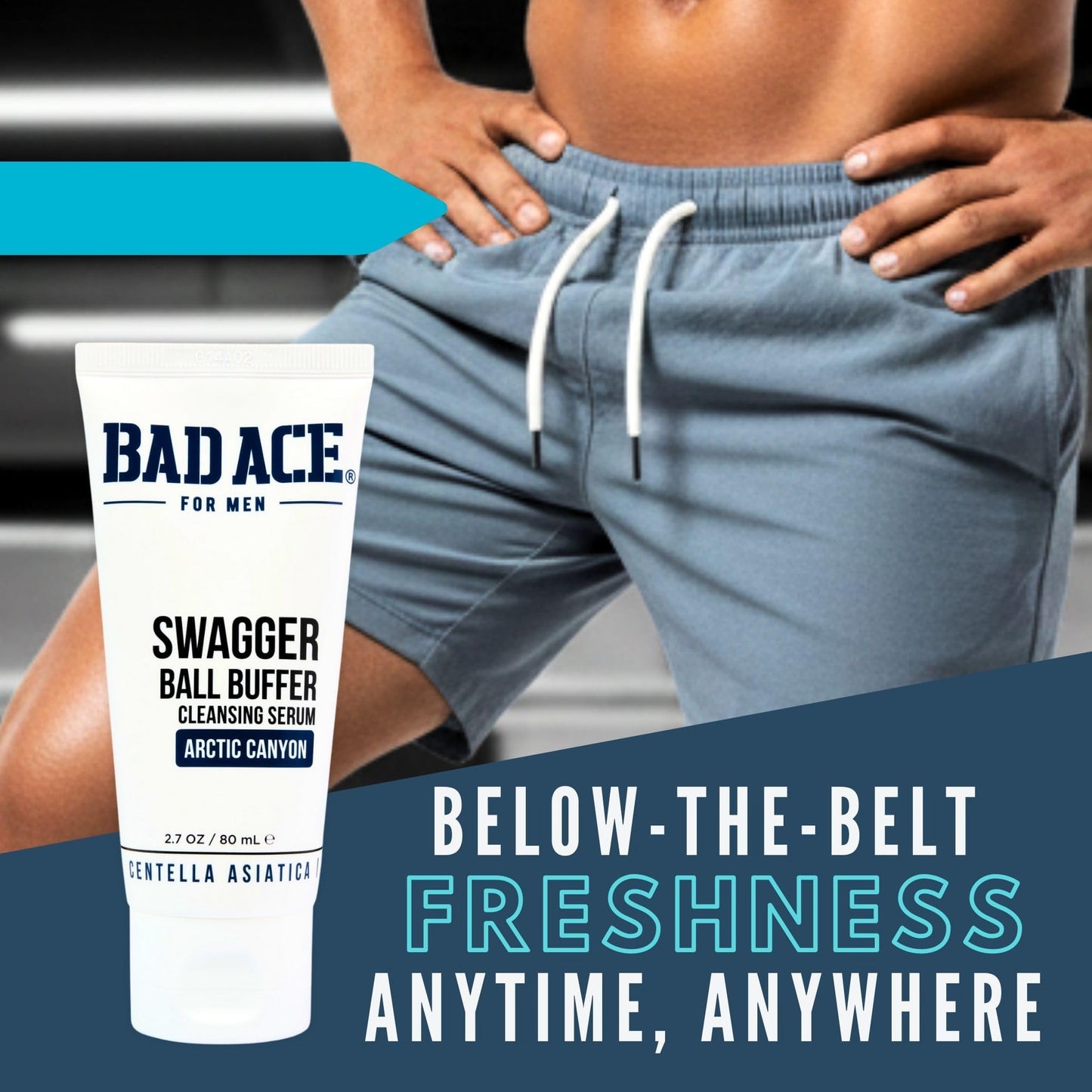 BAD ACE Swagger Ball Buffer | Rinse-Free Hygiene Cleanser & Men's Intimate Wash | Ball & Groin Wash for Mens Hygiene | Below-the-Belt Intimate Wash for Male, Odor & Sweat Control, 2.7 oz