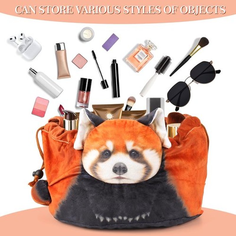 Openhahaha Drawstring Makeup Bag, Red Panda Makeup Bag, Travel Makeup Organizer, Cosmetic Pouch Bag, Red Panda Gift for Women, Lay Flat Makeup Bag Gifts for Red Panda Lovers (Red Panda)