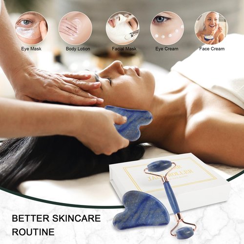 XYZBSTAR Jade Roller for Face, Facial Roller Massager Skin Care Tool, Gua Sha Facial Tools for Face, Neck, Eyes, Reduce Puffiness of The Skin(Blue)