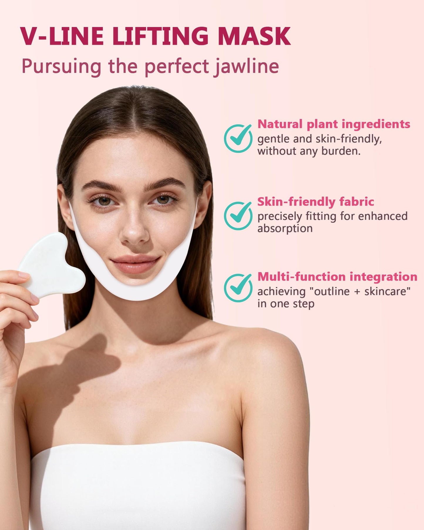 Faouoice V-Line Lifting Collagen Face Mask (5 Pcs), Double Chin Reducer with Hyaluronic Acid & Aloe Vera, Deep Collagen Face Mask for Women, Chin Lifting Masks Jawline Shaper Neck Wrinkle Patches