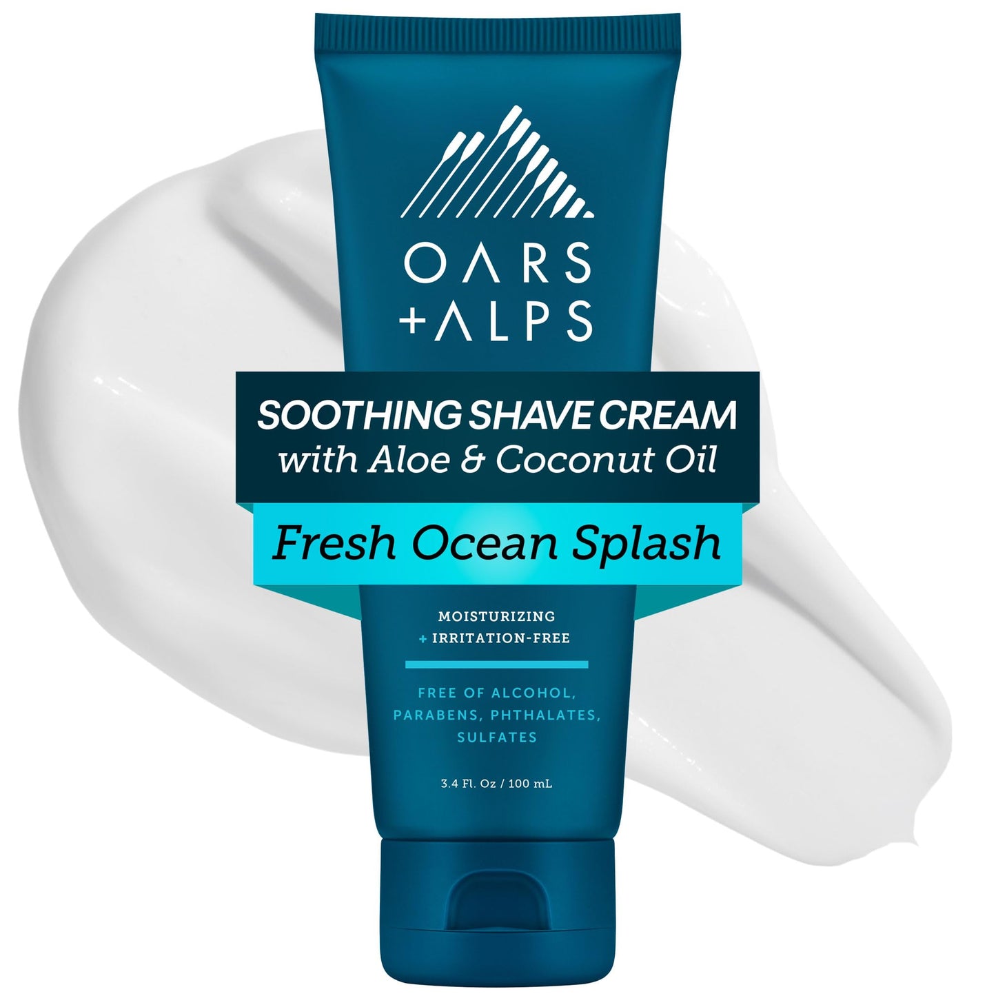 Oars + Alps Soothing Men's Shaving Cream, Dermatologist Tested and Infused with Aloe and Coconut Oil, Fresh Ocean Splash Scent, TSA Friendly, 3.4 Oz, 1 Pack