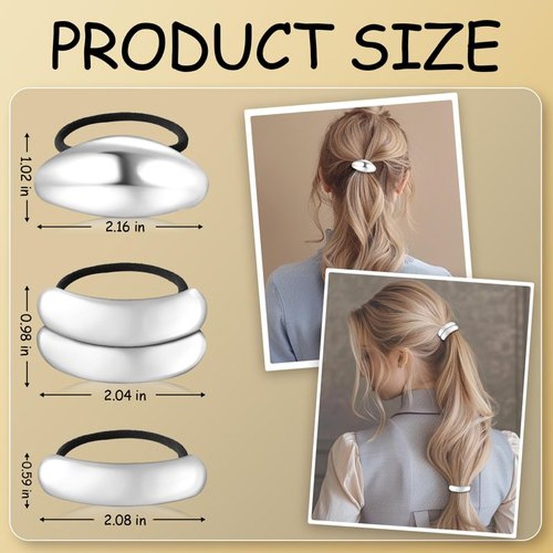 Silver Hair Cuffs 3PCS Silver Ponytail Cuff Hair Tie for Women Metal Hair Cuff Wrap for Thick Hair Cute Geometric Hair Accessories
