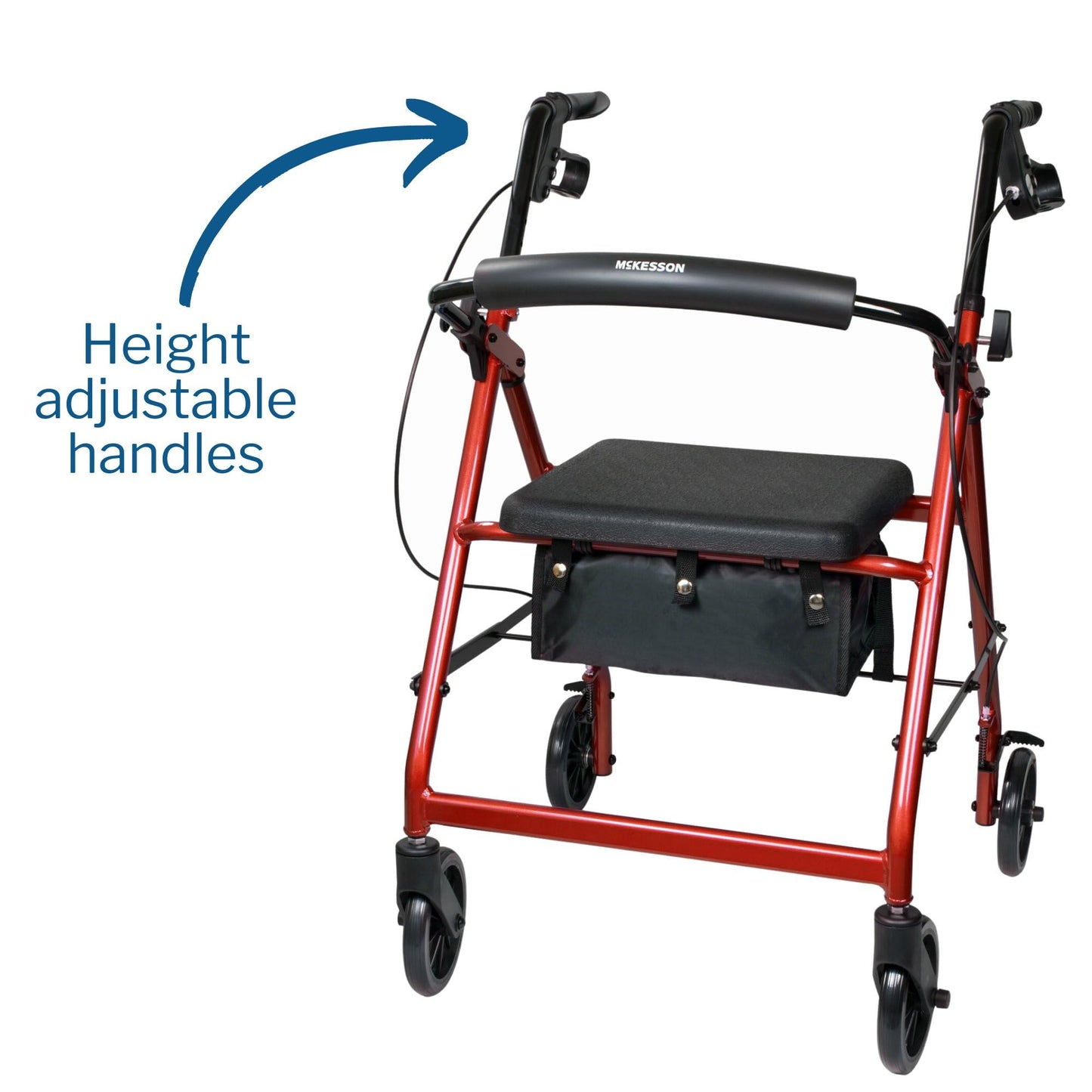 McKesson Rollator Walker with Seat and Wheels, Lightweight, Aluminum, 300 lbs Weight Capacity, Red, 1 Count