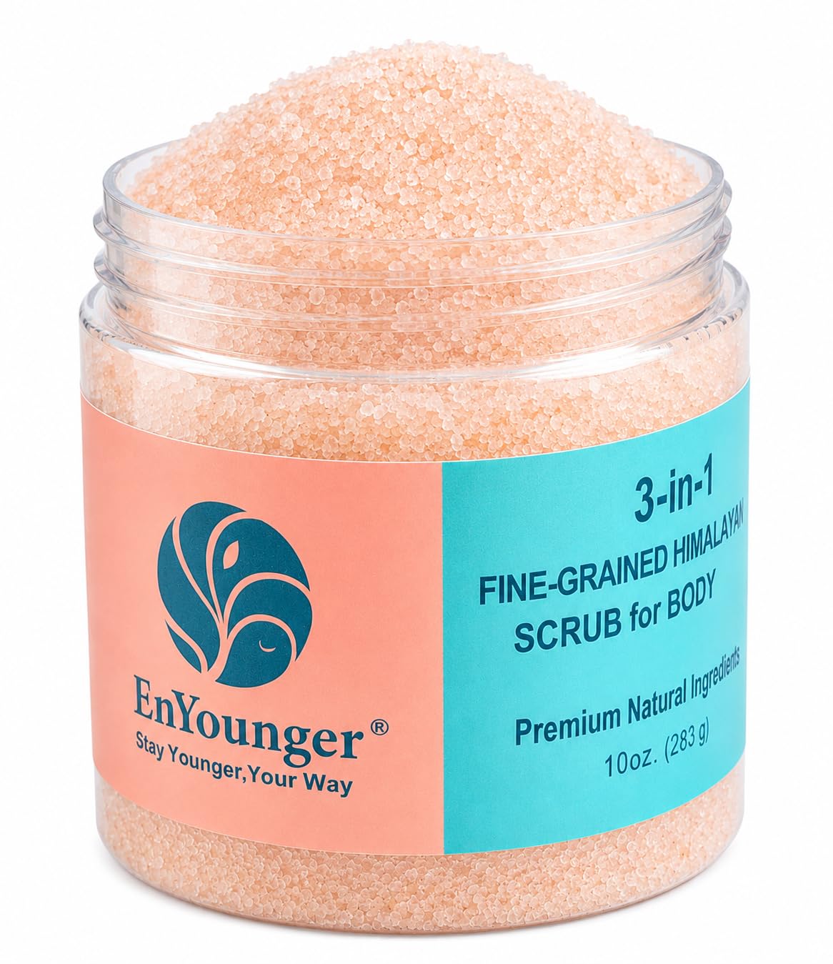 EnYounger™ 3-in-1 Fine-Grained Himalayan Salt Scrub for Body & Legs – Exfoliate/Smooth, Brighten & Hydrate Naturally (10 oz / 283 g)