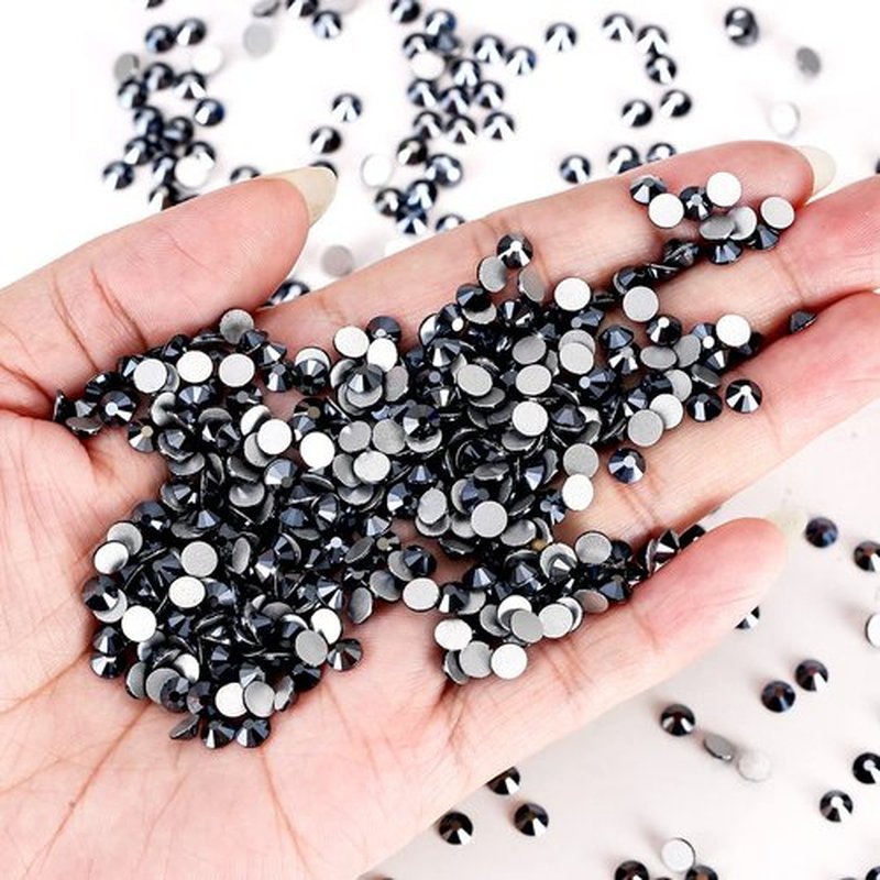 Novani Rhinestones Flatback Rhinestones Glass Nail Gems Stones Jewels Round Gemstones Non-Hotfix Crystal,SS6,1440 Pieces,Shiny Black