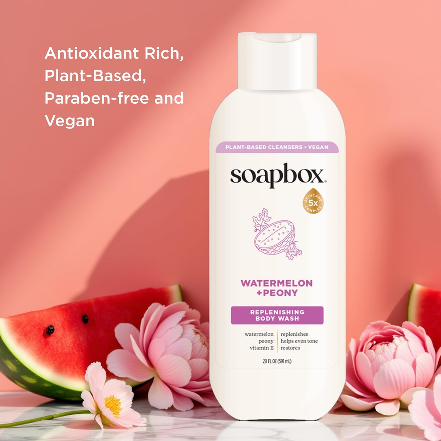 Soapbox Moisturizing Body Wash, Watermelon & Peony Shower Gel - Hydrating Natural Body Wash with Shea Butter - Clean Ingredients Free of Harsh Chemicals, Sulfates, Parabens & Silicones - 3 Pack