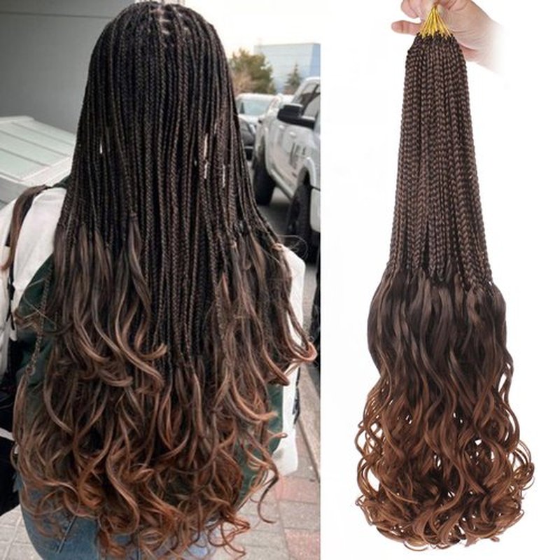 RuiYok 9 Packs French Curl Crochet Braids 30 Inch Ombre Brown Goddess Box Braids Crochet Hair with Curly Ends Synthetic Pre Looped Crochet Box Braids for Women