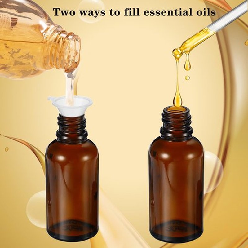 HEYLEAYAR 10ML Roller Bottles for Essential Oil, 4 Pack Empty Amber Glass Roller Bottles for Perfume Oil, Roll on Bottles with Stainless Steel Roller Balls, Opener, Funnel and Dropper