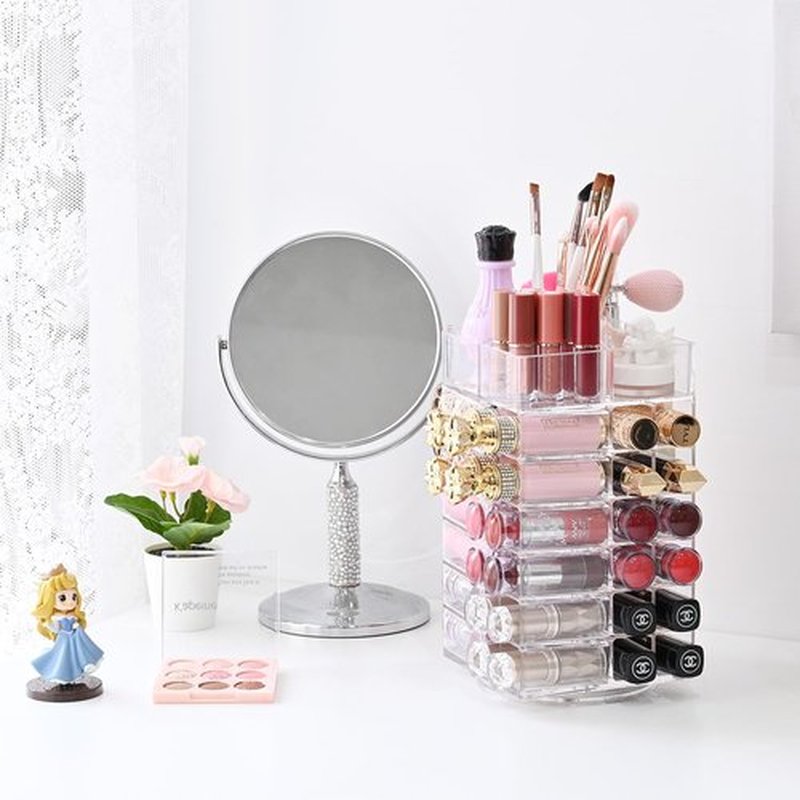 Ikee Design Lipstick Organizer with 53 Slots 360 Degree Rotating Spinning Makeup Organizer, Acrylic Lip Gloss Organizer for Lipsticks, Brushes, Cosmetic Storage Display, Bathroom, Vanity, Countertop