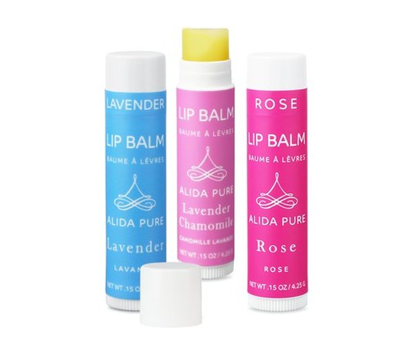 ALIDA PURE Floral Lip Balm Collection, Vegan Lip Balm Set, Beeswax Free, with Avocado Oil, Organic Jojoba Oil, and Vitamin E, Natural Moisturizer for Dry, Chapped or Cracked Lips, 3 Tube Set