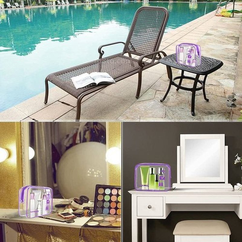 Lermende 2pcs/pack Clear Toiletry Bag TSA Approved Travel Carry On Airport Airline Compliant Bag Quart Sized 3-1-1 Kit Luggage Pouch (Purple)