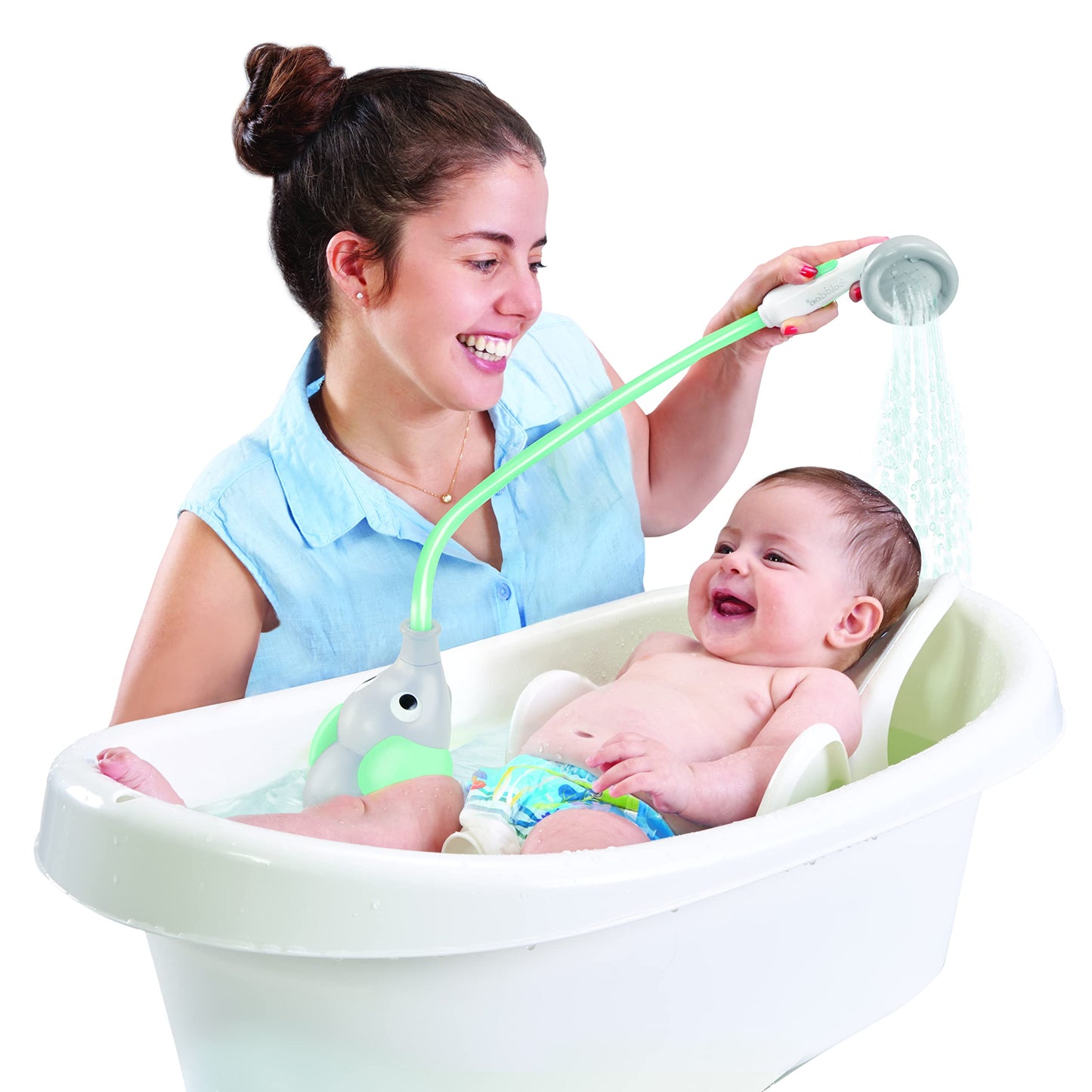 Yookidoo Baby Bath Shower Head - Elephant Water Pump and Trunk Spout Sprayer - One Handed Flow Control for Newborn Babies in Tub Or Sink (Turquoise)