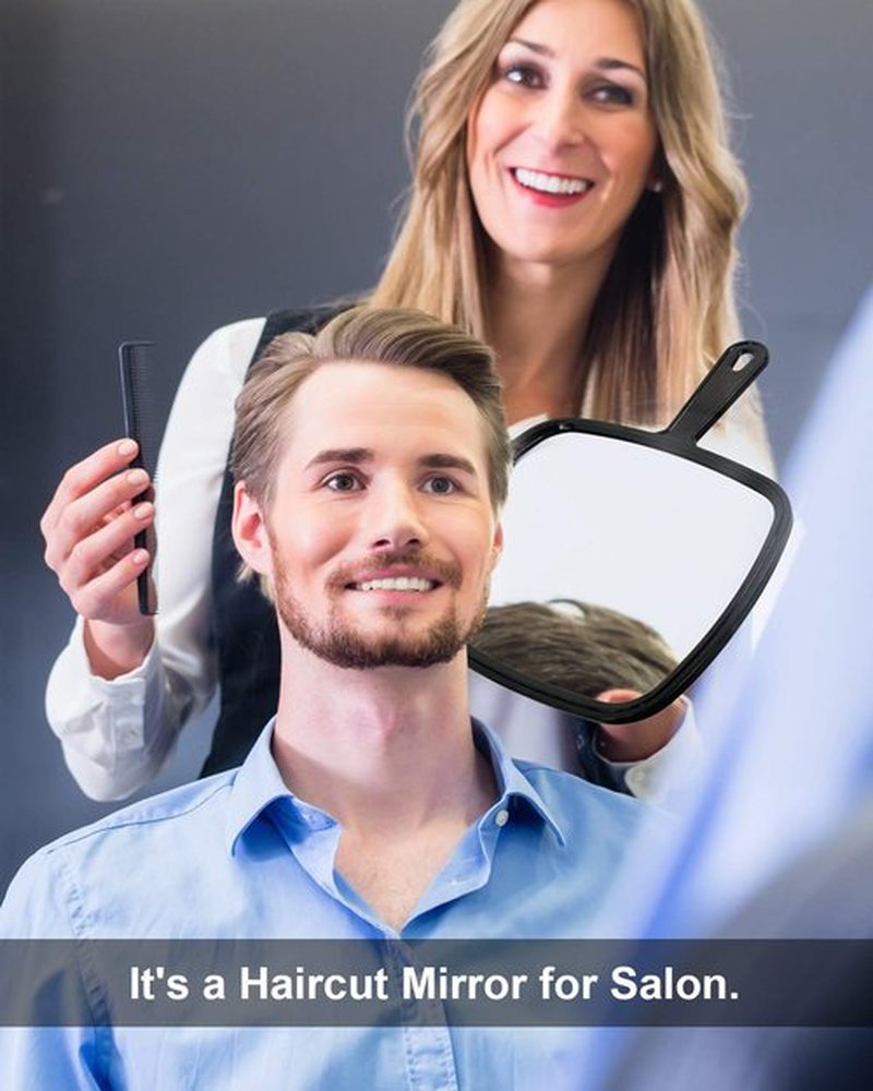 PROTECLE Extra Large Hand Mirror, Salon Barber Hairdressing Handheld Mirror with Handle (Square Black 9" x 12.4")