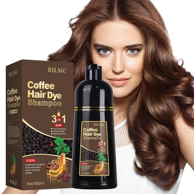 RILSIC Brown Hair Dye Shampoo 3 IN 1, Instant Hair Color Shampoo for Women Men -Natural Hair Dye Shampoo - Grey Hair Coverage, Black Hair Dye Coloring in Minutes(500ML, 17.6 Fl Oz) (Coffee）