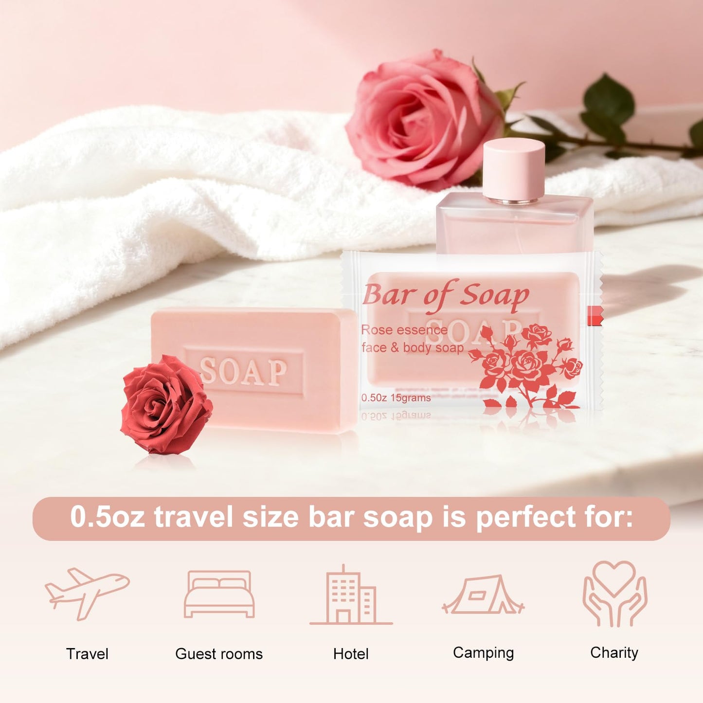 skourvut Bulk Bar Soap Travel Mini Soap Bars Bulk 0.5 oz,Guest Soaps Small for Bathroom,Hotel Soap Bars for Women Men Hospitality Homeless(Pack of 150,Rose)