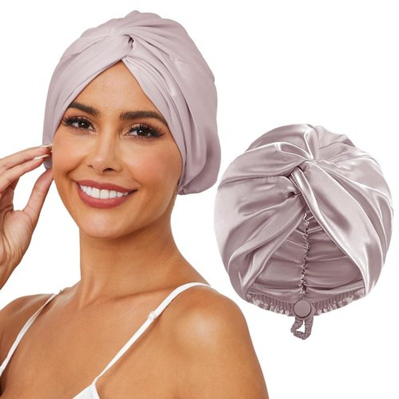 HFRHTGY Adjustable Silk Satin Hair Bonnet for Sleeping, Double Layer Hair Wrap Sleep Cap Turban for Women Men, Curly Straight Hair Long Large Braid Unisex (Stone Brown 20)