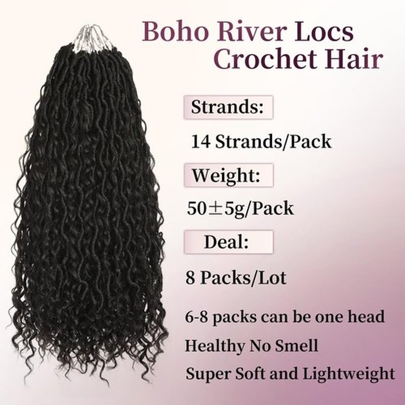 Goddess Locs Crochet Hair 18 Inch 8 Packs Faux Locs Crochet Hair Pre Looped for Women Boho Crochet Locs with Curly Ends Soft River Locs 1B#