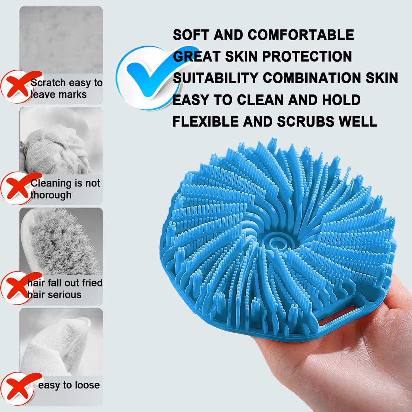 Silicone Body Scrubber for Shower, Shower Body Brush for Effective Showering Exfoliation and Gentle Massage Back Scrubber with Soft Bristles, Loofah Alternative for Sensitive Skin, Gift for Family
