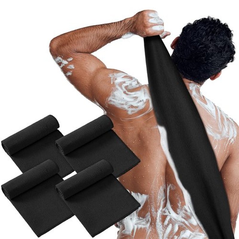 Tatuo 4 Pieces Korean Washcloth Exfoliating Long Korean Exfoliating Cloth Exfoliating Back Scrubber for Body Men Women Korean Bath Towel Japanese Exfoliating Washcloth Dead Skin Remover (Black)