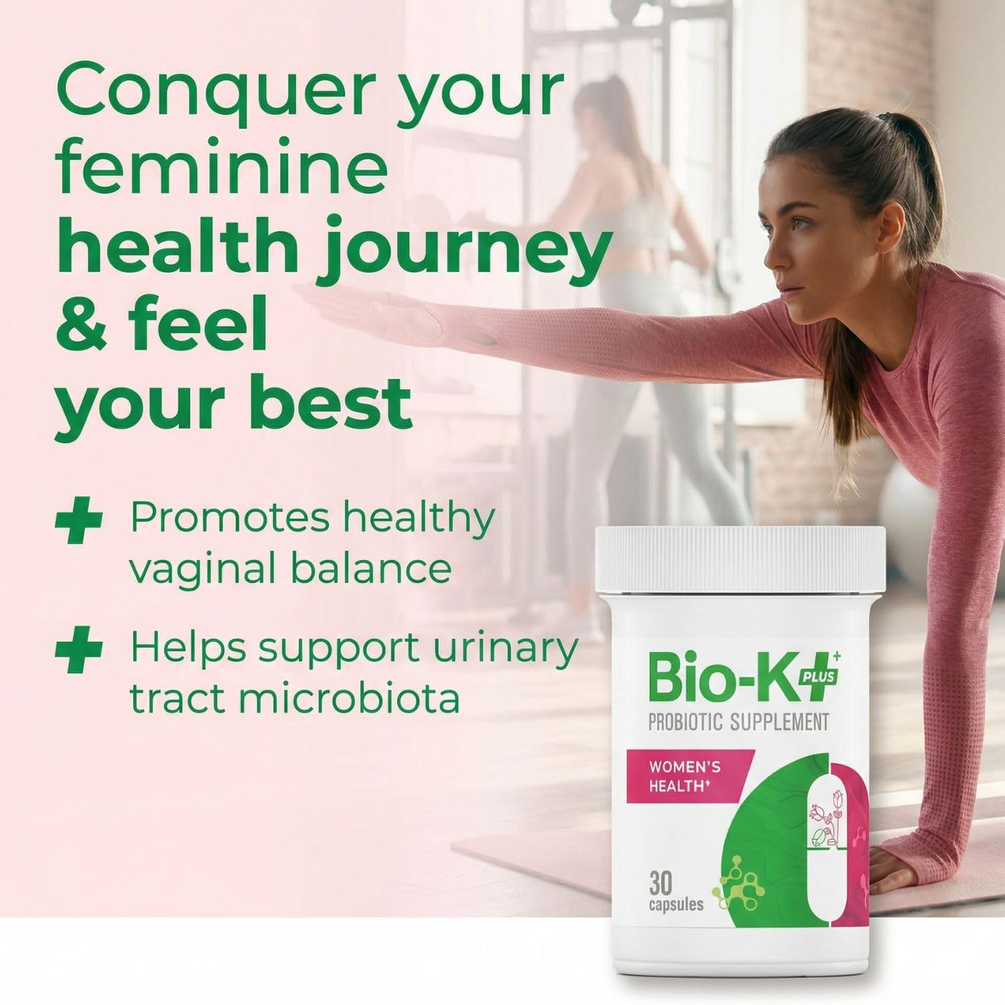 Bio-K+ Probiotic for Women support for Vaginal & Urinary Tract Health, Probiotic Supplement with 2 Billion CFU 2 Strains, Vegan, Shelf-Stable – 30 Capsules