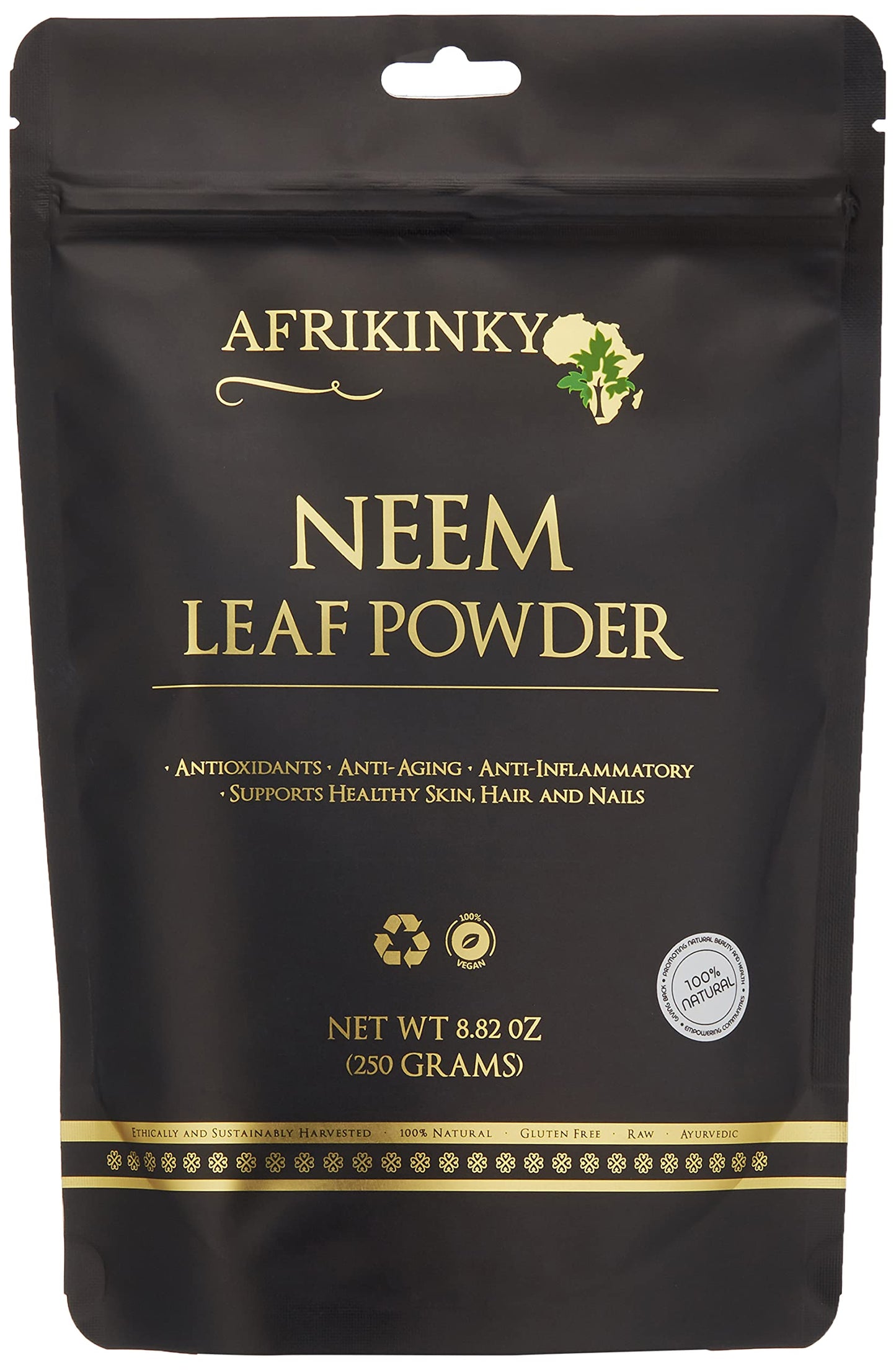 Afrikinky Neem Powder 250 Gram | 8.82 Ounce | for Skin Hair and Detox | Azadirachta Indica | Very Bitter | Natural