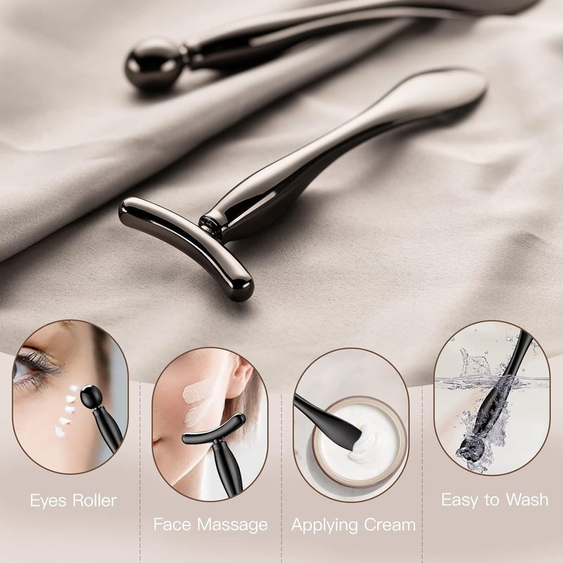 Metal Eye Cream Applicator Wand - 2PCS Massager Tool for Facial Massage & Puffiness Reduction | Champagne Color