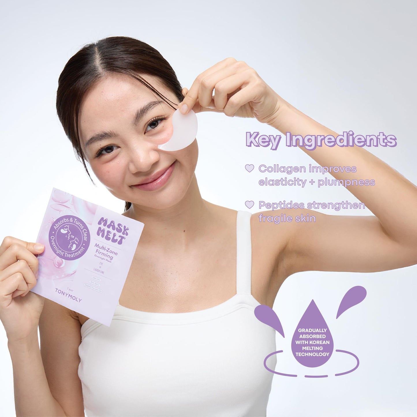 TONYMOLY Mask Melt Multi-Zone Targeted Hydrogel Patches – Eyes Or Smile Lines – Collagen + Peptides – Firming Overnight Care – 1 Pair
