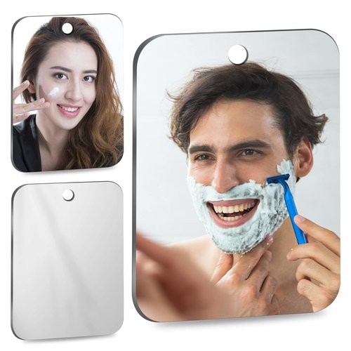Shatterproof Shower Mirror for Shaving NO Hook (Small 2 Pack 6 x 4 Inch) 40% Cheaper Than The Original,Unbreakable Deluxe Plexiglass Makeup Mirror,Bathroom Wall Hanging,Portable Handheld Camping