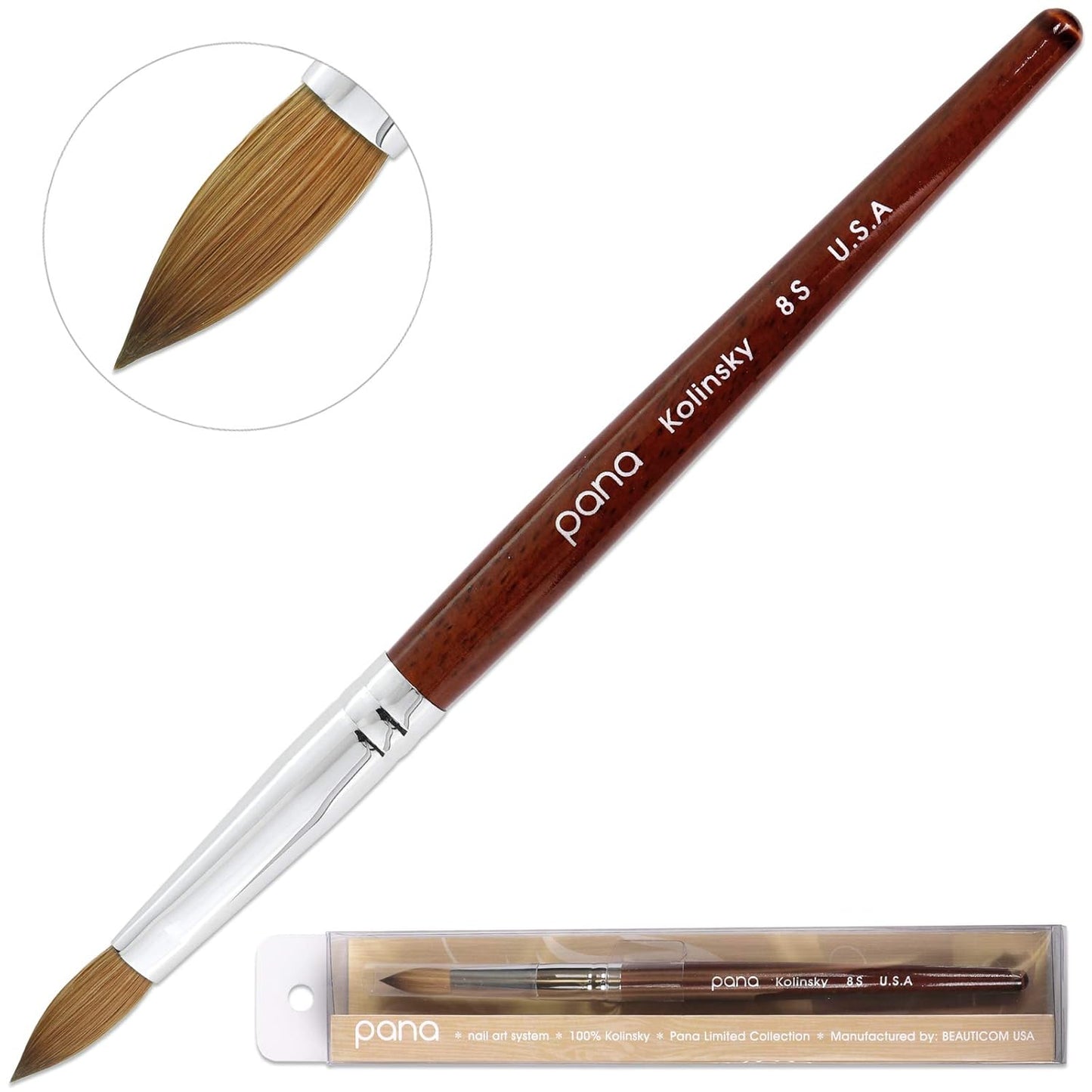 Size 10 PANA Pure Kolinsky Acrylic Nail Brush - Oval Crimped Clear Handle