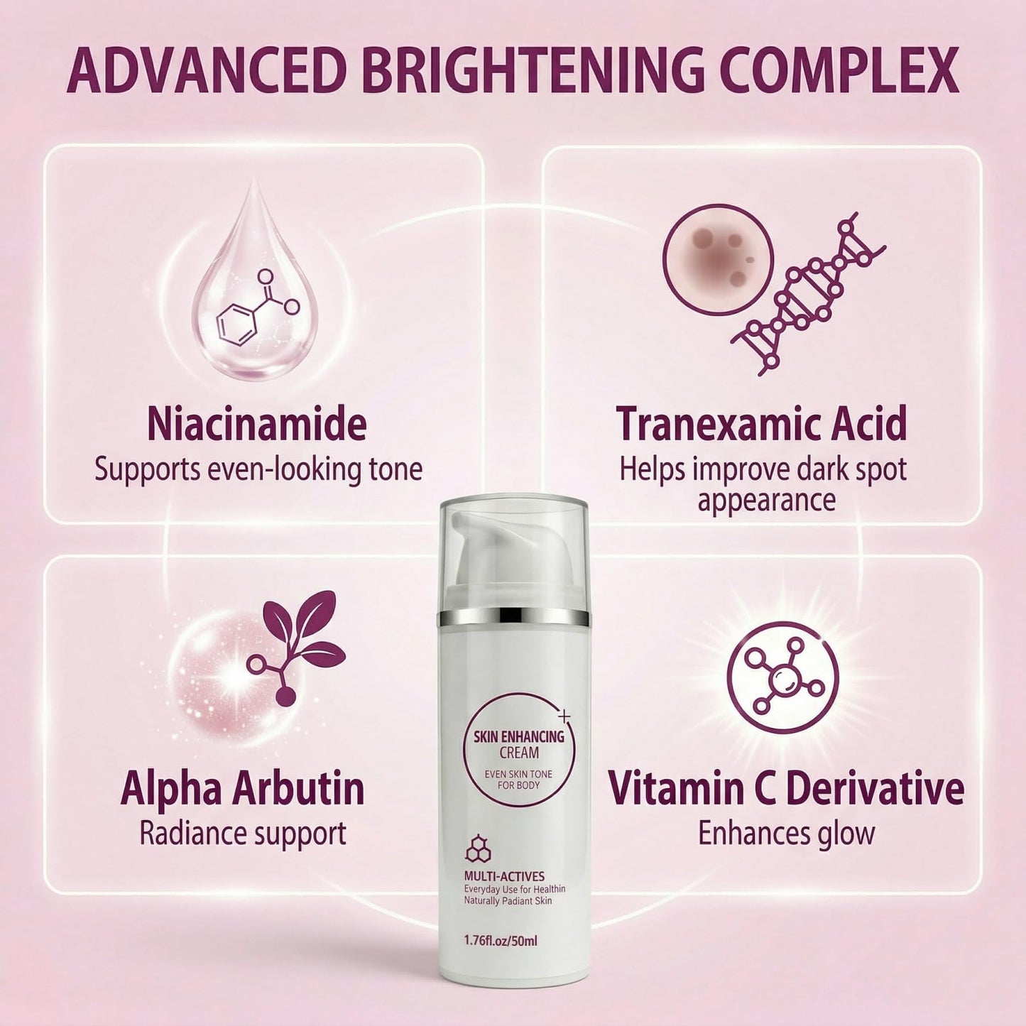 Dark Spot Remover for Body, Body Brightening Cream with Niacinamide, Tranexamic Acid & Hyaluronic Acid, Helps Improve Uneven Tone on Knees, Elbows, Underarms, Bikini Area & Inner Thighs, 1.76 Fl Oz