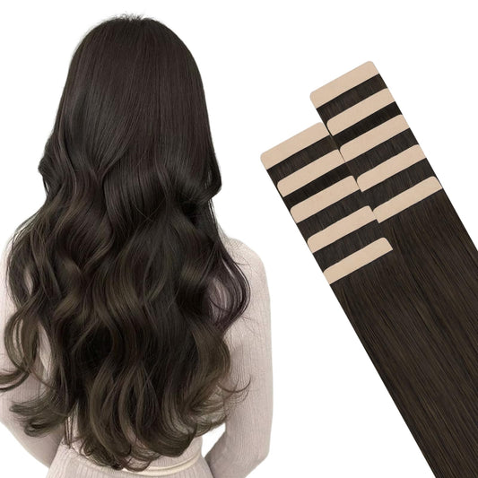 HOTBANANA Tape in Hair Extensions, 22 Inch 10pcs Dark Brown Tape in Hair Extensions Human Hair Tape Hair Extensions Straight Remy Human Hair Tape in Extensions