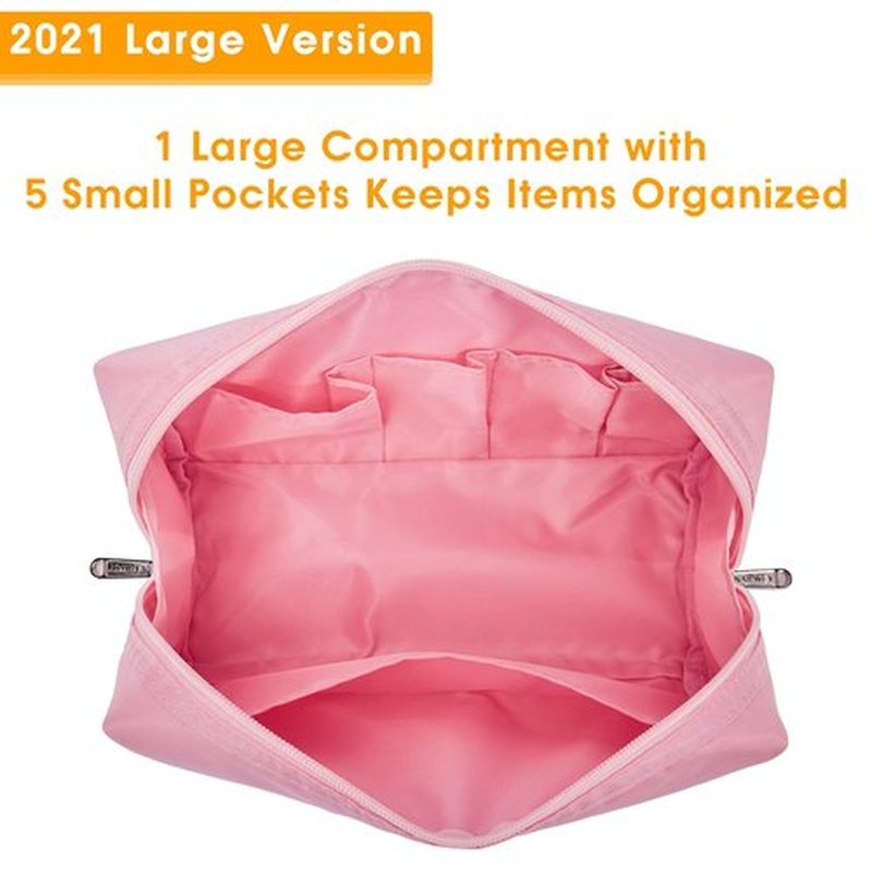 Large Makeup Bag Zipper Pouch Travel Cosmetic Organizer for Women (Large, Pink)