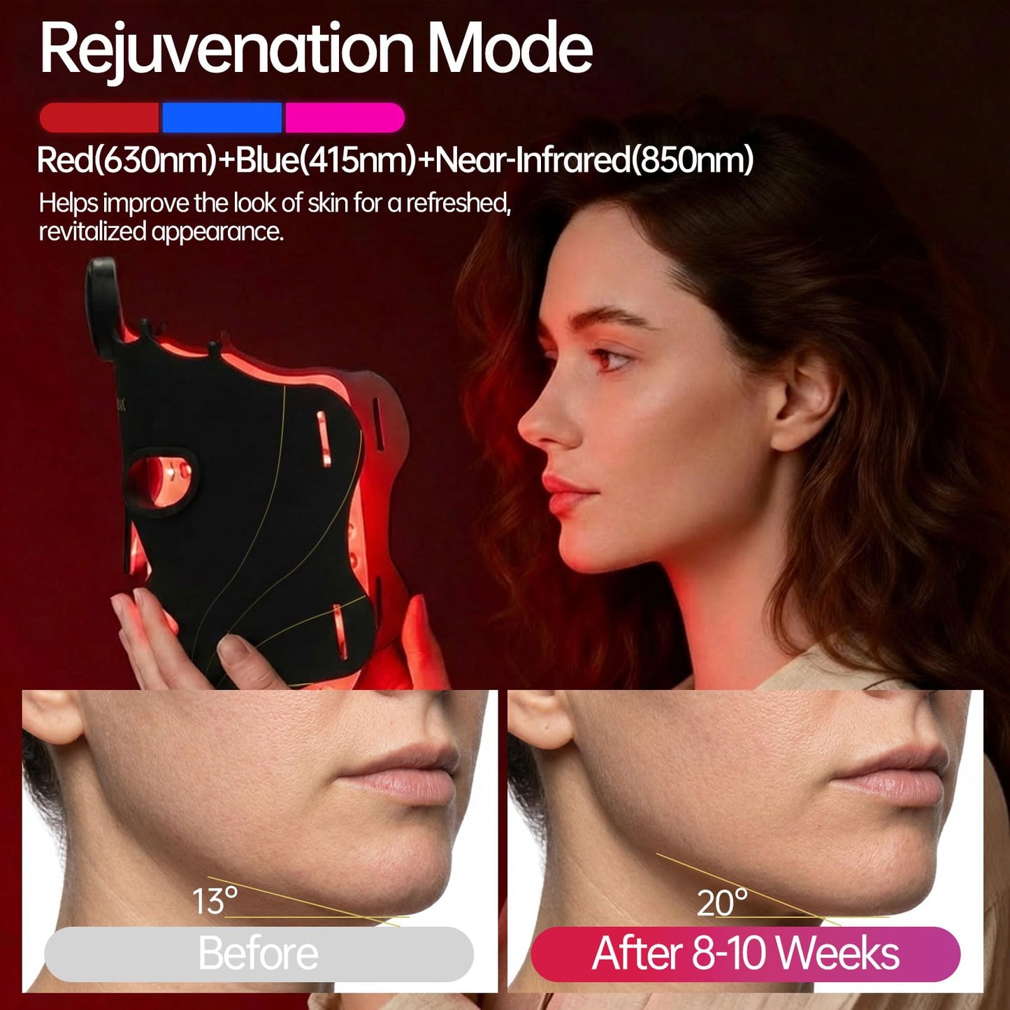 HOLYLOOK FDA Cleared Red Light Therapy Mask for Face, 3 Treatment Modes with 850nm Near Infrared, 252 LEDs, Wireless Rechargeable LED Face Mask for Reduce Acne & Anti-Aging - Phantom Black