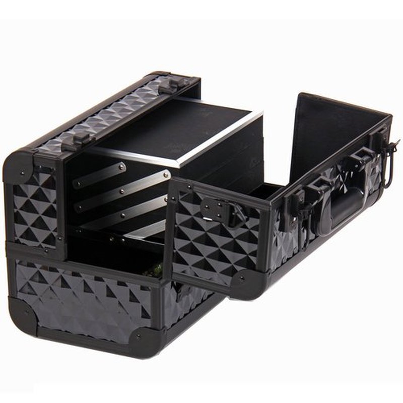 SHANY Premier Fantasy Professional Makeup Train Case Cosmetic Box Portable Make up Case Organizer Jewelry storage with Locks, 3 Trays, Makeup Brush Holder and Cosmetics Mirror - Black Diamond