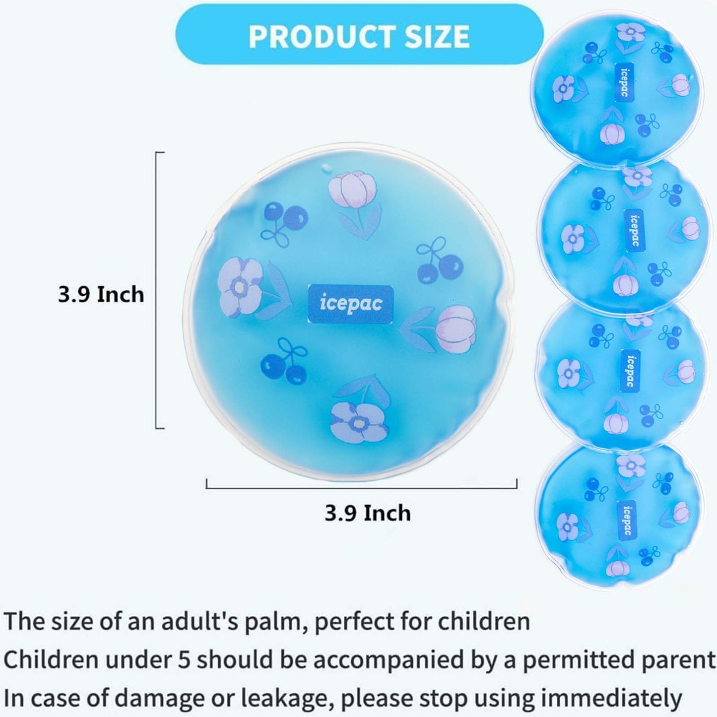 Boo Boo Ice Packs for Kids, Small Reusable Flexible Gel Packs, Hot & Cold Compress for Face, Bumps and Bruises, Portable for Home Travel (Blue)