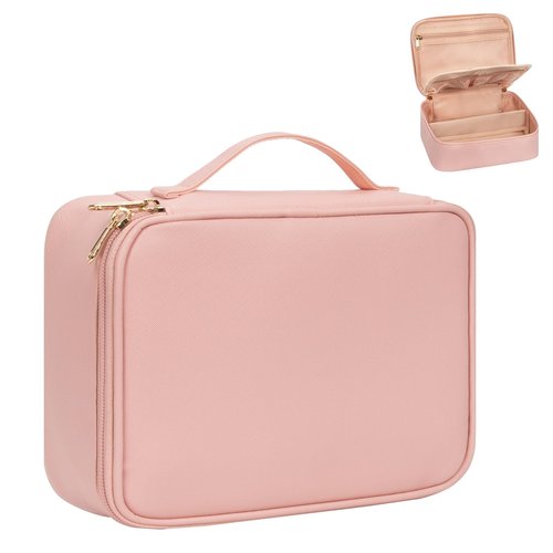 OCHEAL Makeup Bag, Potable Make up Bag Cute Makeup Organizer Bag for Toiletry Cosmetics Accessories with Divider and Brushes Compartments, Makeup Travel Case Cosmetic Bags Women and Girls-Pink