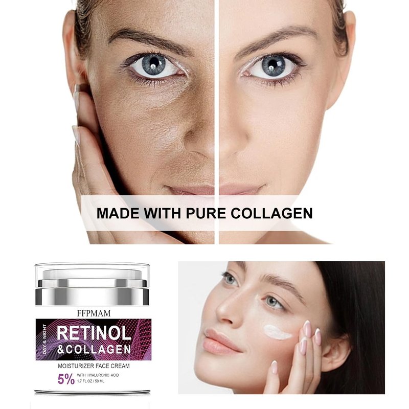 Retinol Cream for Face - Anti-Aging Wrinkle Treatment with Collagen & Hyaluronic Acid | Night Moisturizer for Men & Women (1.7 FL Oz)
