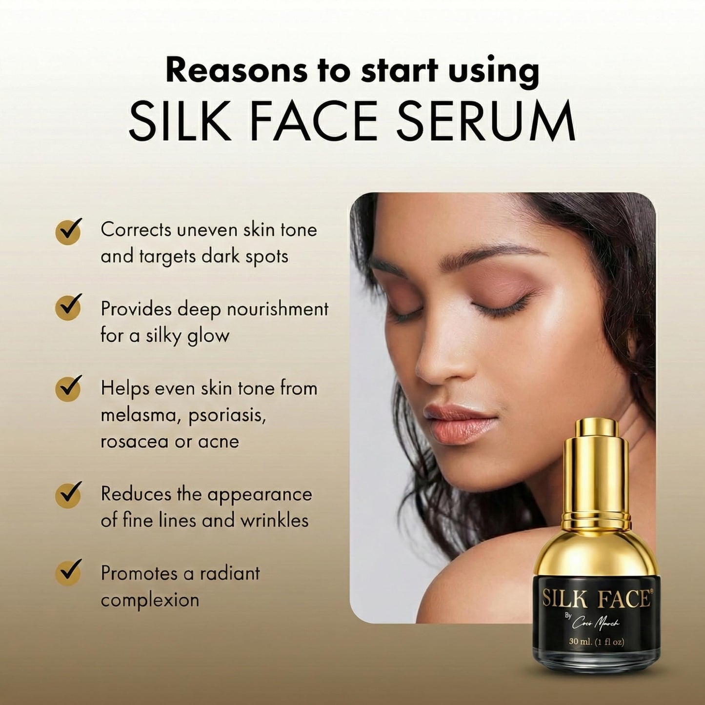 SILK FACE Elixir Serum by Coco March – Anti-Aging, Hydrating & Brightening Facial Moisturizer for Fine Line Reduction, Firming & Illuminating Skin Care with Peptides and Amino Acids, 30ml (1 Fl Oz)