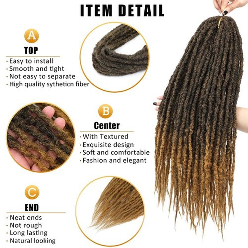 Aguacor Synthetic Textured Dreadlocks Straight Double Ended Dreadlock Extensions with Texture 20inches 5 Strands Thin Soft DE Dreadlock Extensions for Women (5 Strands, 1B/27)