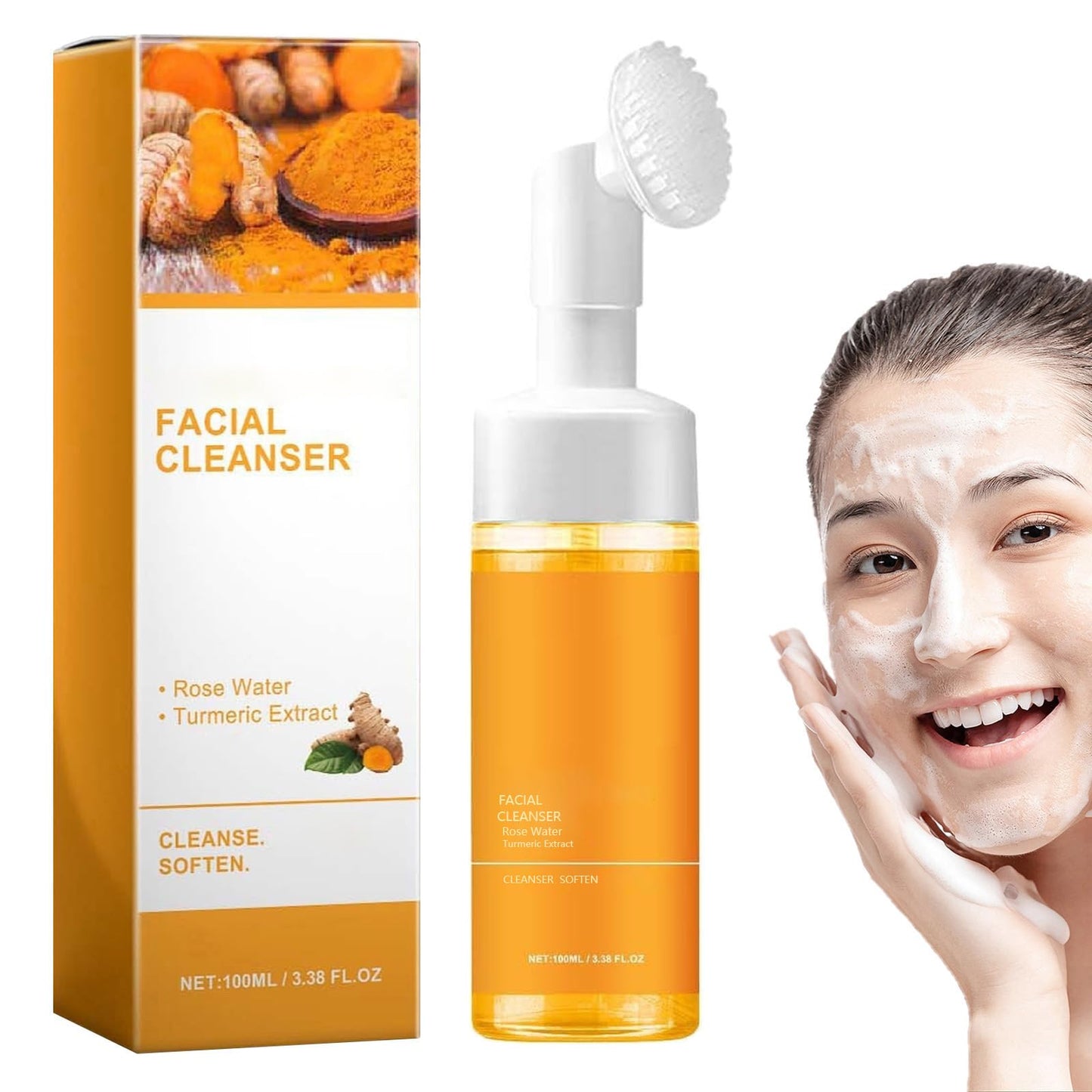 EAEVDJ Turmeric Face Wash With Brush, Deep Cleansing Exfoliating Glow Wash Cleanser.(1 Pcs)