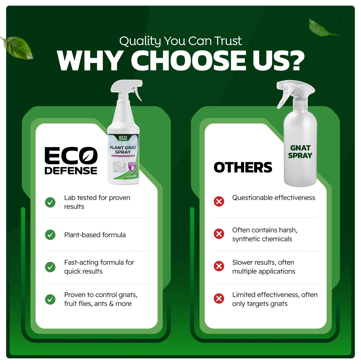 Eco Defense Gnat Spray for Indoor Plants – Fungus Gnat Killer & Houseplant Insect Control – Plant-Based Bug Spray for Houseplants & Indoor Gardening
