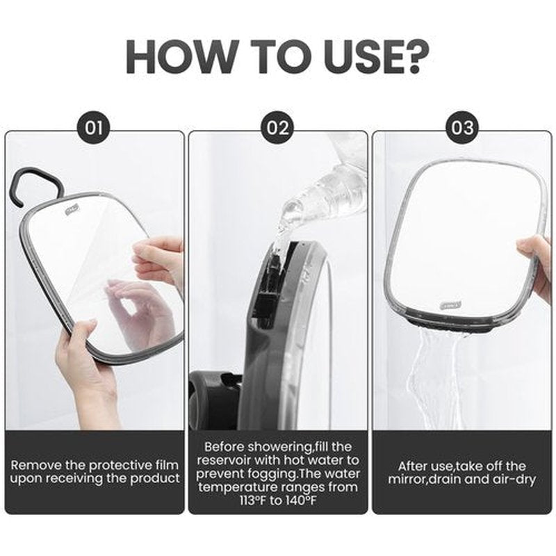 TAILI Shower Mirror Fogless for Shaving, Removable Fog Free Wall Hanging Mirror for Travel Camping, Shower Accessories, Bathroom Mirror, Portable, Shatterproof - for Men and Women(Black)