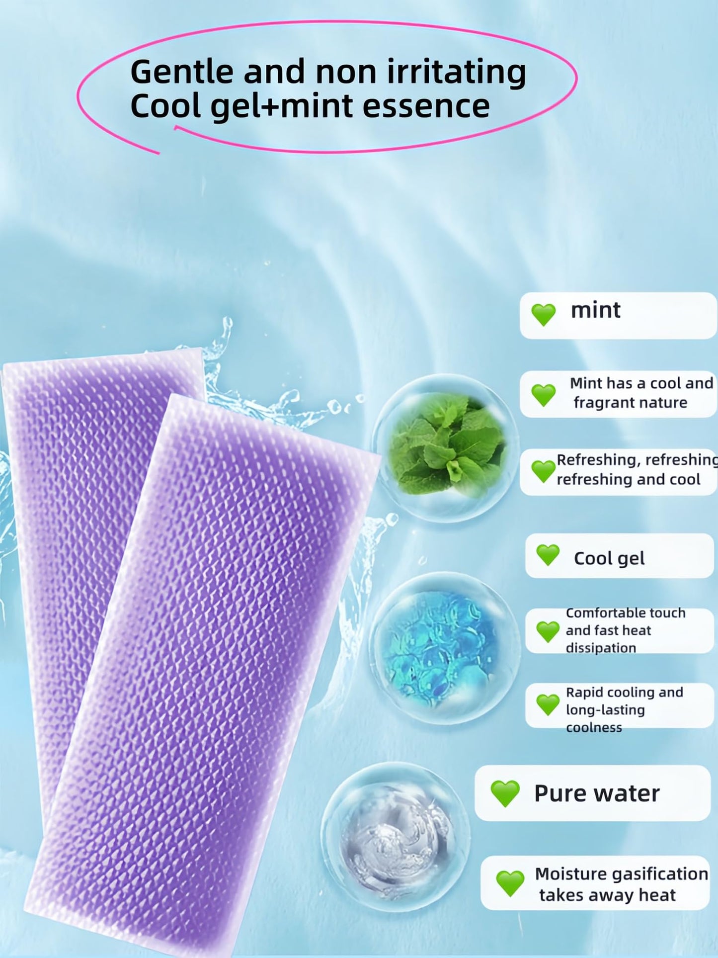 Cooling Gel Patches 20 Pack - 8 Hour Ice Cold Relief for Forehead, Neck & Body | Grape Mint Scented | Instant Temperature Drop for Sunburn, Workouts, | Hypoallergenic, Non-Irritating & Portable