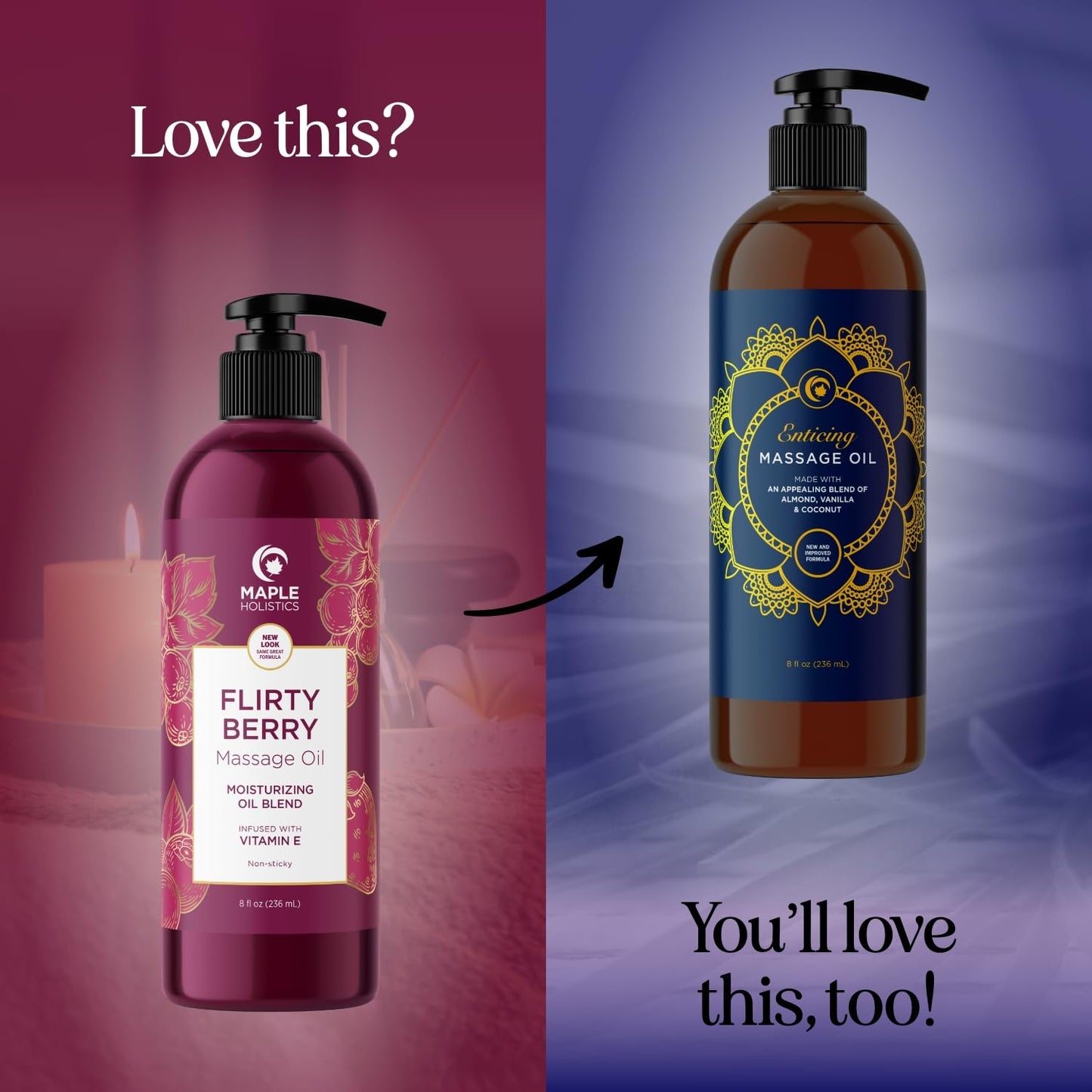 Berry Sensual Massage Oil for Couples - Fun and Fruity Full Body Massage Oil for Date Night with Smooth Gliding Coconut and Sweet Almond Oil with Tempting Berry Scent - Non GMO Gluten Free and Vegan