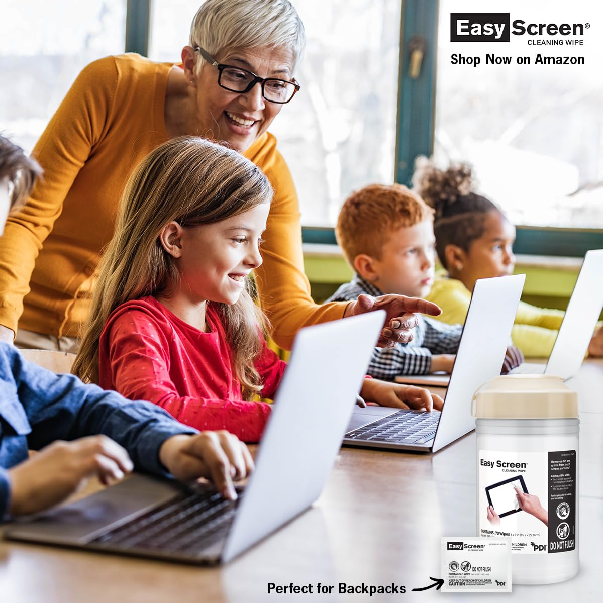 Easy Screen Cleaning Wipes, Electronic Screen Cleaning, Laptops, Monitors, Phone, Tablet, TV Screen Cleaning Wipe, 70 Wipes per Canister, Large 9"x 6" Durable Wipe