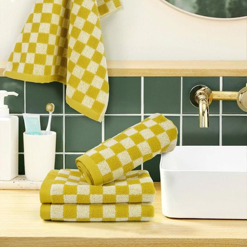 Super Soft Wash Cloths(Mustard Yellow Checkered), 12 Pack Washcloths Facecloth, Cotton Face Towels Set for Body Showering 13x13 Inches, Gifts