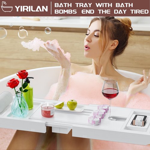 Premium Bathtub Tray Caddy - Expandable Bath Tray - Unique House Warming Gifts, New Home, Anniversary & Wedding Gifts for Couple, Bridal Shower Gift for Women