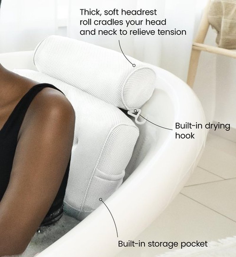 Everlasting Comfort Luxury Bath Pillow - Head, Neck, Back Support Cushion for Bathtub, Spa, Soaking