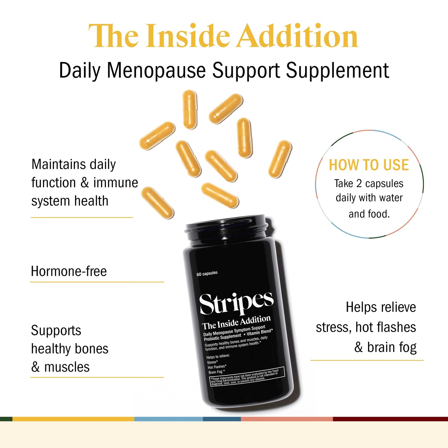 STRIPES Beauty Naomi Watts The Addition Supplement Support Perimenopause Menopause Symptoms Relieve Hot Flashes Stress Brain Fog Probiotic Multi Vitamin 60 Ct