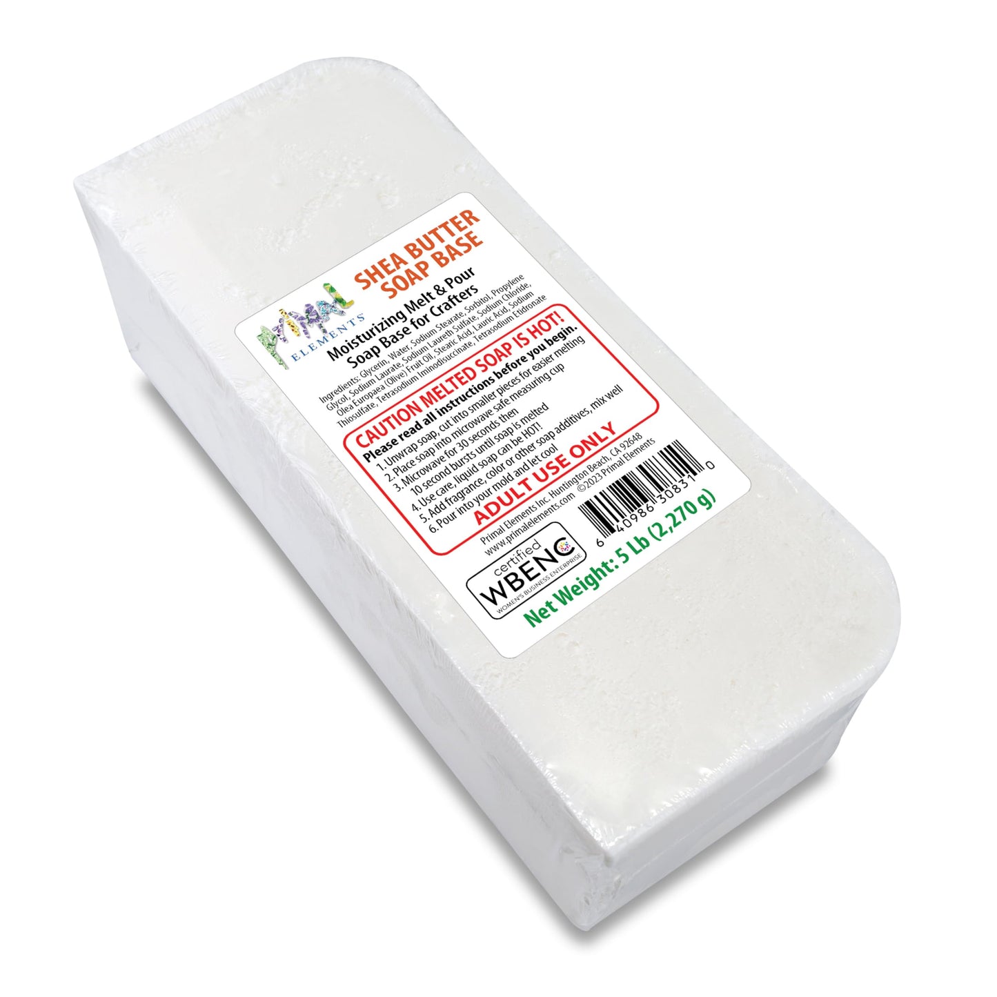 Primal Elements Shea Butter - Moisturizing Melt and Pour Glycerin Soap Base for Crafting and Soap Making, Easy to Cut - 5 Pound